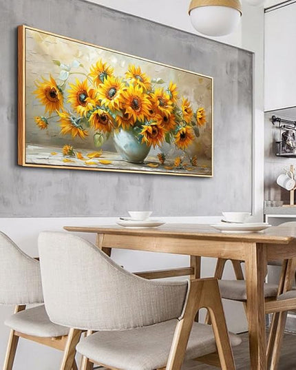 PHAOHUAXM Large Canvas Wall Decor For Living Room Wall Art Vintage Printing Yellow Flower Paintings Dining Room Bedroom Bathroom Kitchen Wall Painting Home Decor Wood Frame Ready To Hang 24x48 In