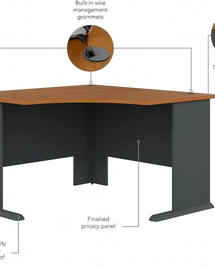 Bush Business Furniture Series A 48W Corner Desk in Natural Cherry and Slate, Compact L Shaped Workstation, Office Desktop Solution for Workspace