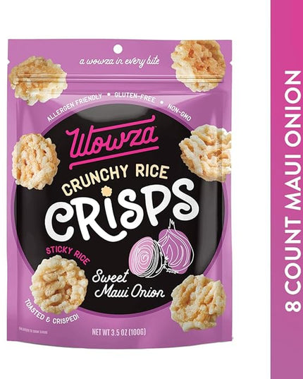 Wowza Sweet Maui Onion - Healthy Snacks, Mini Rice Cakes, Sticky Rice Crunchy Snack, Low Calorie, Savory Rice Crisp - Ideal Healthy Snack for Adults & Kids, 3.5 oz Bag, 8 Pack