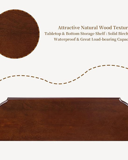 HMFULE Solid Wood Retro Curved Console Table, 43" Half Moon Console Table Sofa Table Entryway Table with 3 Drawers Open Shelf Pine Roman Legs Curved Corners for Living Room,Entryway,Hallway,Cherry