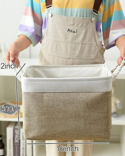 TheWarmHome Organization and Storage Basket for Gifts Empty - 16x12x12 inch Cube Storage bin 3 Pack Fabric Storage Cubes, Collapsible Baskets for Organizer Closet Cloth Gift Toy (White & Khaki)