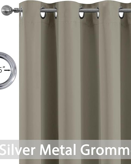 Yakamok Premium Room Darkening Thermal Insulated Curtains for Bedroom/Living Room - Classic Grommet Top (2 Panels, Taupe, 52 Inch by 108 Inch)