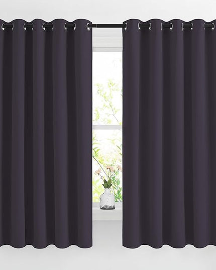 NICETOWN Blackout Bedroom Curtains 66 inches Long, Grommet Room Darkening Thermal Insulated Window Treatments for Home Office/Kids Room, Greyish Purple, 2 Panels, W66 x L66
