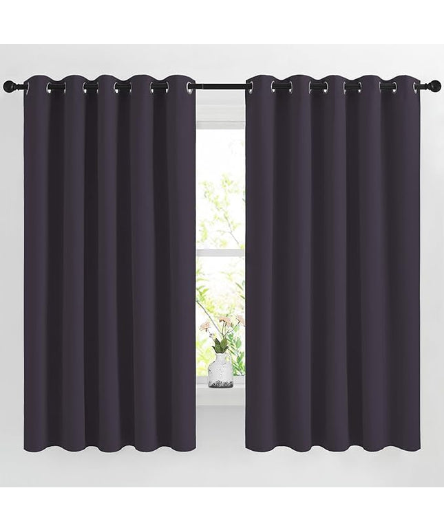 NICETOWN Blackout Bedroom Curtains 66 inches Long, Grommet Room Darkening Thermal Insulated Window Treatments for Home Office/Kids Room, Greyish Purple, 2 Panels, W66 x L66