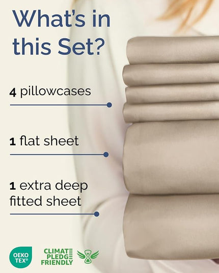 Extra Deep Cal King Sheet Set - 6 Piece Breathable & Cooling Sheets - Hotel Luxury Bed Sheets Set - Easy & Secure Fit - Soft, Wrinkle Free & Comfy Sheets Set - Cream Sheet Set with Extra Deep Pockets