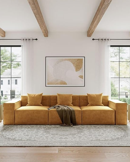 POVISON 115" Modular Sectional Sofa for Living Room Modern Large Sectional Couches Velvet Deep Seat Sofa Set 3 Seats Oversized Big Comfy Cloud Couch for House Office
