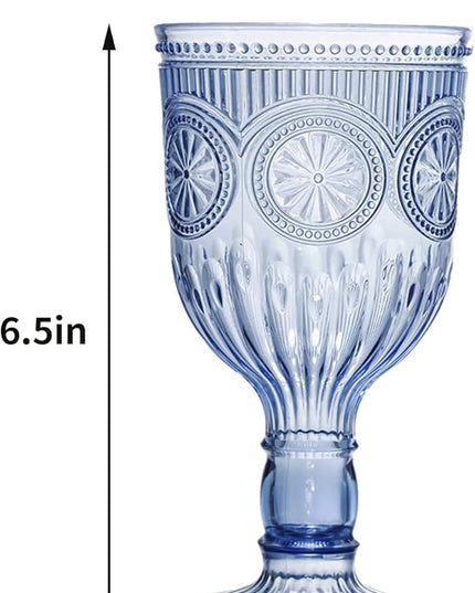 48 Pack Vintage Wine Glasses, Plastic Reusable 12 Ounce Colored Water Goblets, Unique Flower Embossed Pattern Unbreakable Stemmed Wine Glasses High Clear Wedding Party Bar Drinking Cups Blue