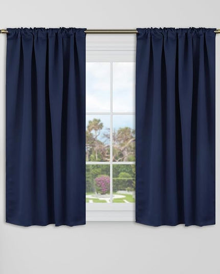 BGment Navy Blue Blackout Short Curtains Panels for Kitchen - 34 x 45 Inch Curtains Thermal Insulated Noise Reducing Energy Efficiency Rod Pocket and Back Tab Drapes for Cafe/Bedroom, 2 Window Panels