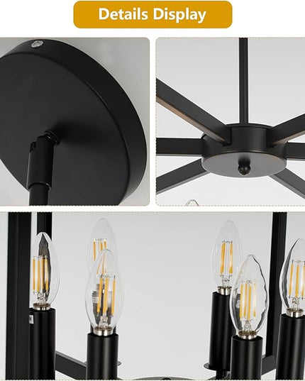 6-Light Black Chandelier, Modern Geometric Dining Room Light Fixture, 21 Inch Industrial Metal Chandelier for Farmhouse Living Room Entryway Kitchen