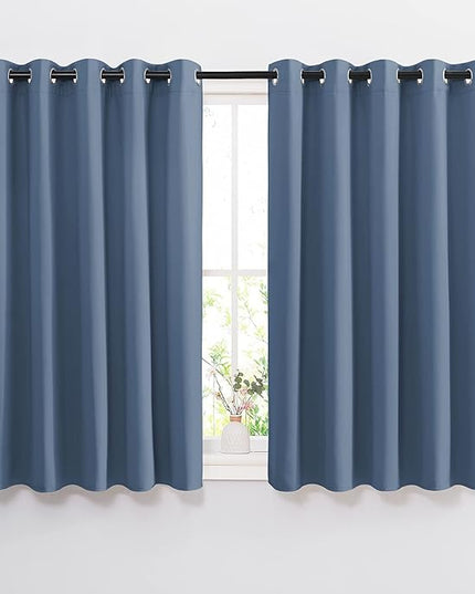 NICETOWN Bedroom Blackout Curtains and Drapes 54" L - Window Treatment Thermal Insulated Solid Grommet Blackout Draperies for Home Office (Stone Blue, 2 Panels=132" Wide)