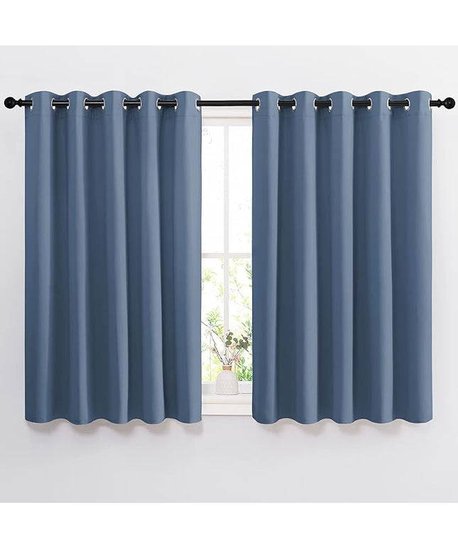 NICETOWN Bedroom Blackout Curtains and Drapes 54" L - Window Treatment Thermal Insulated Solid Grommet Blackout Draperies for Home Office (Stone Blue, 2 Panels=132" Wide)