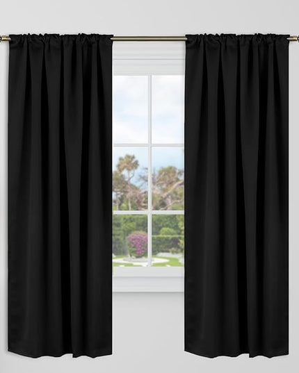 BGment 72 Inch Curtains for Living Room - Blackout Thermal Insulated Curtains Noise Reducing Energy Efficiency Room Darkening Solid Rod Pocket and Back Tab Drapes, 2 Window Panels, 34 x 72 Inch, Black