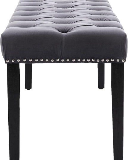 KCC Button-Tufted Ottoman Bench, Upholstered Bedroom Benches Velvet Footrest Stool Accent Bench for Entryway Dining Room Living Room Bedroom End of Bed, Dark Gray