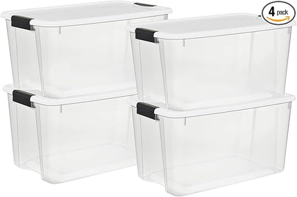 Sterilite 4 Pack Ultra Latching Box, Storage Bins with Lids, Clear Plastic, 70 Quart - Heavy-Duty Organizing Containers for Closet, Bathroom, and Office
