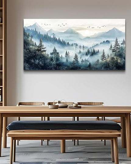 FUHAIHUA Canvas Wall Art For Living Room Large Wall Decor For Office Bedroom Decorations Mountain Landscape Pictures Forest Fog Painting Artwork Room Wall Mural Aesthetic Home Decor 30x60 In