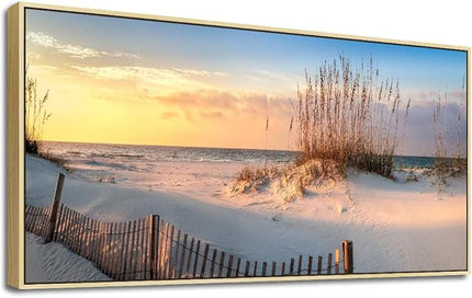 Framed Canvas Wall Art For Living Room Large Wall Decor For Bedroom Beach Dunes Scenery Wall Paintings Office Decorations Boho Home Decor Canvas Pictures Artwork Natural Wood Framed 24" X 48"