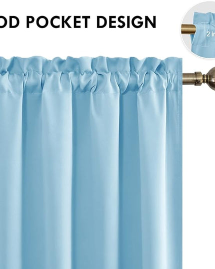 DWCN Blackout Curtains Room Darkening Thermal Insulated Bedroom Curtains Window Curtain Panels, 52 x 84 inches Long, Set of 2 Light Blue Rod Pocket Drapes