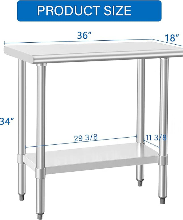 HARDURA Stainless Steel Work Table Commercial 18×36 Inches Kitchen Prep Table and Heavy Duty Commercial Workbench NSF 430 with Undershelf and Galvanized Legs