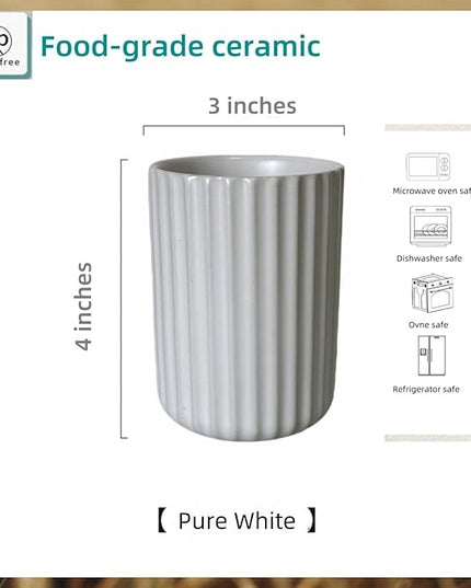 Stoneware Coffee Bar Utensil Holder Tea & Coffee Spoon & Stirrer Holder for Stir Stick Straw Teaspoon Holder Spoon Cup Small Utensil Jar Fluted Vertical Stripe (Spotted White)