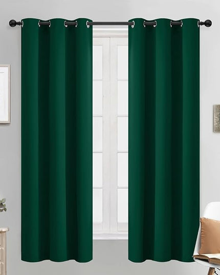 Yakamok Dark Green Blackout Curtains for Bedroom, Room Darkening Thermal Insulated Grommet Window Curtains, Light Blocking Blackout Drapes for Living Room,38Wx63L inch,2 Panels