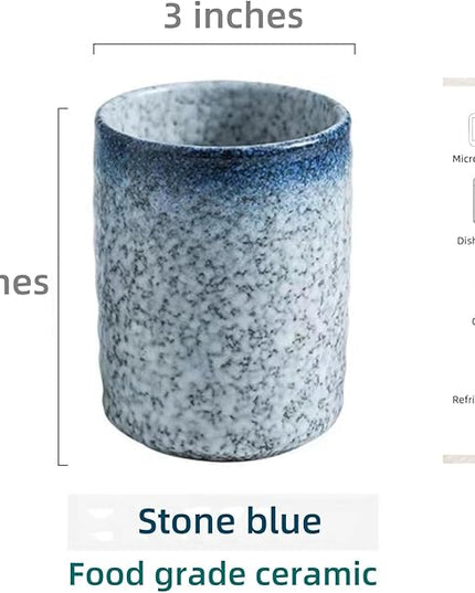Stoneware Coffee Bar Utensil Holder Tea & Coffee Spoon & Stirrer Holder for Stir Stick Straw Teaspoon Holder Spoon Cup Small Utensil Jar (Stone Blue)