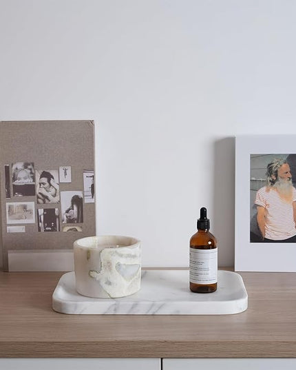 Statuario Marble Vanity Tray - Decorative Organizer for Bathroom Countertop, Dresser, Kitchen Sink