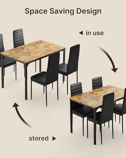 Gizoon Dining Table Set for 4, 5 Piece Kitchen Table Set with 4 Upholstered PU Leather Chairs for Dining Room, Living Room, Apartment, Small Space, Retro
