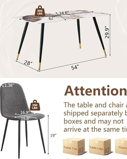 Dining Table Set for 4, Dining Room Table Set for 4, Sintered Stone Kitchen Table Top and Modern Chairs Set of 4 for Kitchen Dining Living Room