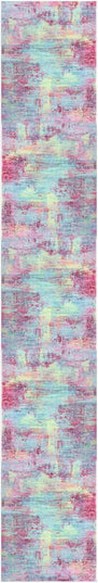 IOHOUZE Abstract Runner Rug 2x12 Ft Washable Runners for Hallways, Non Slip Kitchen Runner Printed Faux Wool Entryway Runner Indoor, Modern Abstract Floor Carpet for Hall Kitchen, Pink Teal