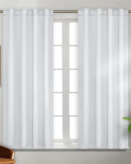 BGment White Curtains for Bedroom - 38 x 54 inch Rod Pocket and Back Tab Thermal Insulated Room Darkening Curtains for Living Room, 2 Panels Set, Greyish White