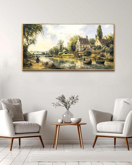 ERQINHUA Wood Framed Wall Art For Living Room Large Canvas Wall Decor For Bedroom Vintage Watercolour Painting Office Home Decoration Countryside Scenery Wall Picture Artwork Ready To Hang 20x40 In