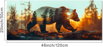 iKNOW FOTO Bear and Forest Canvas Wall Art - Double Exposure Wildlife Photography - Rustic Cabin Decor - Woodland Animal Canvas Prints - Panoramic Pictures for Office, Living Room 20x48