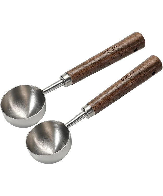 Vintage Coffee Measuring Spoon - 304 Stainless Steel, Coffee Scoop，10g Capacity, Walnut Handle - Perfect for Coffee, Tea, and More (Silver (2 pcs))