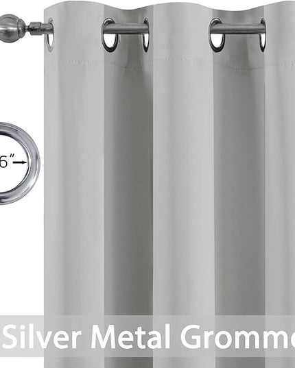 Yakamok 63 Inch Length Blackout Curtains for Bedroom, Thermal Insulated Room Darkening Grommet Top Window Drapes for Living Room,Light Grey,42W x 63L,2 Panels