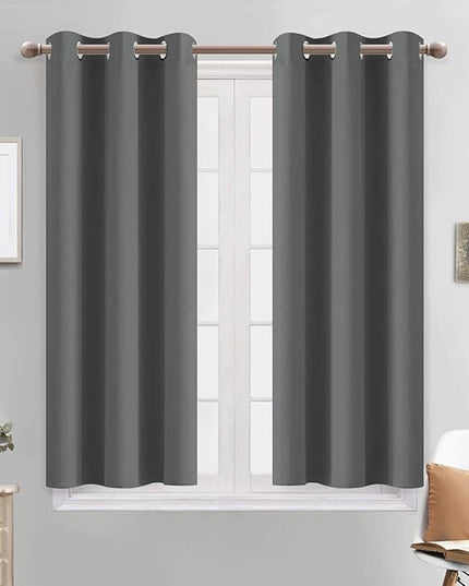 Yakamok Room Darkening Drapes Blackout Curtains Thermal Insulated Grommet Curtain Panels for Bedroom, 38W x 45L, Dark Grey, 2 Panels