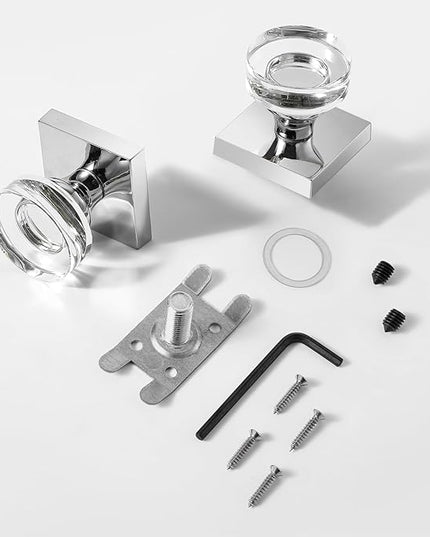4 Pack Crystal Glass Dummy Door Knobs Interior, Polished Chrome Dummy Door Handles Interior for Closet Doors, Non-Turn Single Sided Dummy Door Knobs