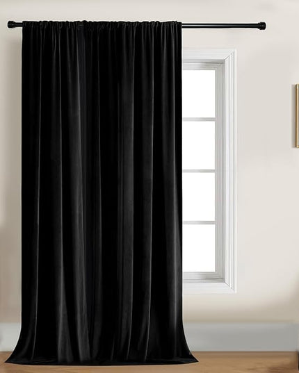 Joydeco Velvet Curtains 72 Inch 1 Panel, Long Luxury Black Blackout Thermal Insulated Rod Pocket Window Curtains, Super Soft Room Darkening Drapes for Living Room Bedroom, W100 x L72 Inch, Black