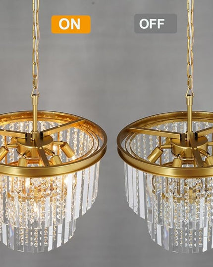 Modern Gold Crystal Chandelier, 9-Light Copper Pendant Ceiling Light Fixture for Dining Room, Kitchen Island, Bedroom