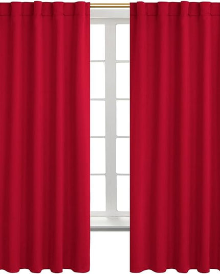 BGment Blackout Curtains for Bedroom - 63 Inch Rod Pocket and Back Tab Thermal Insulated Room Darkening Curtains for Living Room, 2 Curtain Panels (42 x 63 Inch, Red)