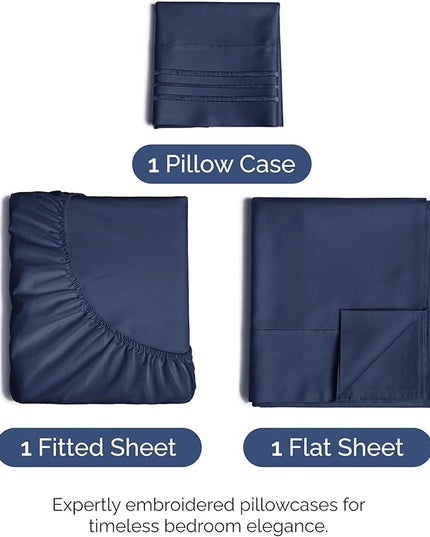 Twin XL Size 3 Piece Sheet Set - Comfy Breathable & Cooling Bed Sheets Set - Hotel Luxury Bedding for Women, Men, Kids, Teens, Boys & Girls - Deep Pockets, Soft, Wrinkle Free - Oeko-Tex - Navy Blue