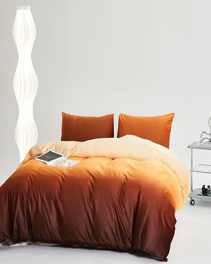 Luxlovery Orange Gradient Velvet Comforter Twin Women Girls Sunset Color Fluffy Flannel Bedding Comforter Set Art Style Sherpa Quilts Blanket Soft Warm Winter Bedding Set for Twin Bed