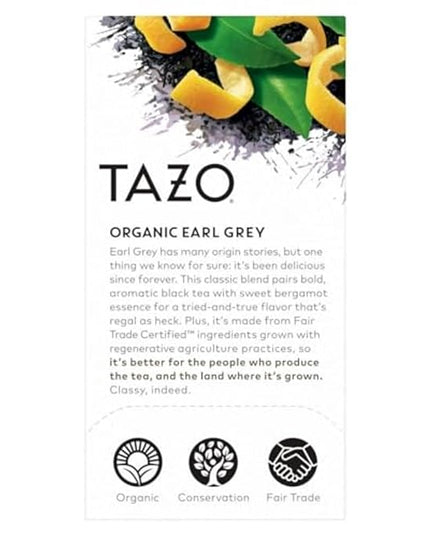 TAZO Organic Earl Grey Tea Bags, Black tea with Caffeine, 16 Total Tea Bags (Pack of 2)