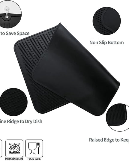 Silicone Dish Drying Mat for Multiple Usage,Easy clean,Eco-friendly,Heat-resistant Silicone Mat for Kitchen Counter or Sink,Refrigerator or Drawer Liner Black 4XL 32 inches x 18 inches