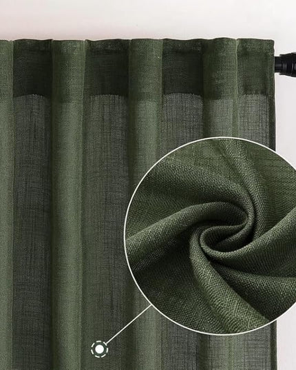 MIULEE Olive Green Linen Curtains 84 Inch Length 2 Panels for Bedroom Living Room, Soft Thick Linen Textured Natural Window Drapes Semi Sheer Light Filtering Back Tab Rod Pocket Burlap Look Decor