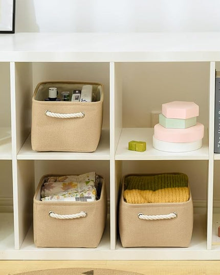 TheWarmHome Storage Bins for Shelves - Medium 3Pack 13.8L*9.8W*6.7H inch Canves Storage Basket for Organizing, Fabric Storage with Handles for Clothes Baby Dog Toys(Beige)