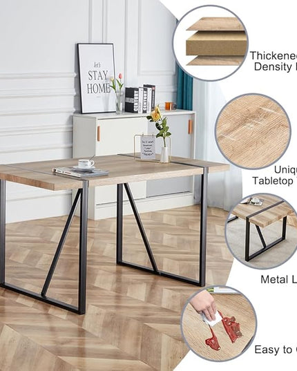 7 Piece Dining Table Set for 6,Modern 55'' Rectangle Wood Dining Table and Fabric Dining Chairs 6,Kitchen Table and Chairs for 6,Ideal for Kitchen Dining Room