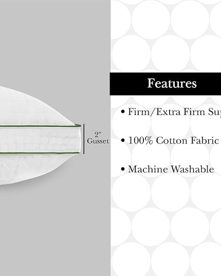 Kate Spade New York Firm/Extra Firm Pillow 20" x 28", Adjustable Down Alternative Pillow with 2" Gusset for Maximum Loft, Best for Back or Side Sleepers, Queen, White