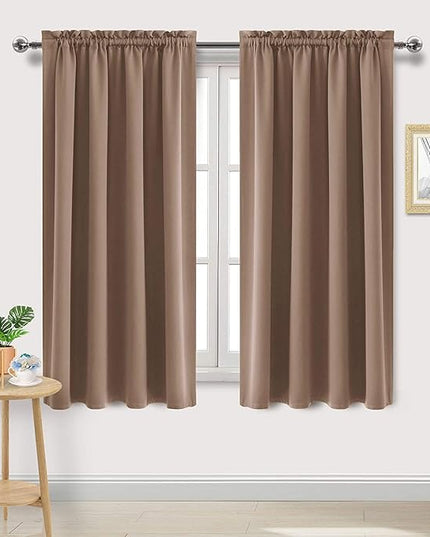 DWCN Blackout Curtains Room Darkening Thermal Insulated Bedroom Curtains Window Curtain Panels, 52 x 63 inches Long, Set of 2 Khaki Rod Pocket Drapes