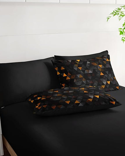 Geometric Yellow Black Triangle King Size Comforter Set,Light Honeycomb Bedding Set 7 Piece in A Bag,Bed Sheet Set Geometry Decor,Microfiber Lightweight All Season