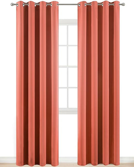 Yakamok Thermal Curtains Blackout Curtain Panels, Room Darkening Solid Grommet Top Window Drapes for Dedroom, 2 Tie Backs Included,（52x84 inch, Coral Orange, 2 Panels